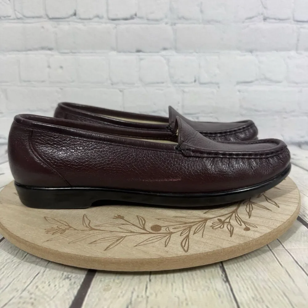 SAS Womens 10 M Burgundy Leather Loafers Tripad Comfort Made in USA Shoes